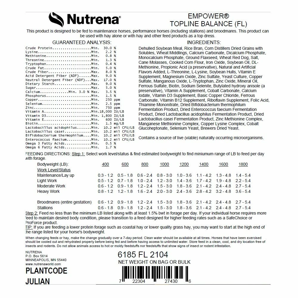 Nutrena Empower® Topline Balance Horse Feed, 40 lb. Bag 3 Nutrena Empower® Topline Balance Horse Feed, 40 lb. Bag
