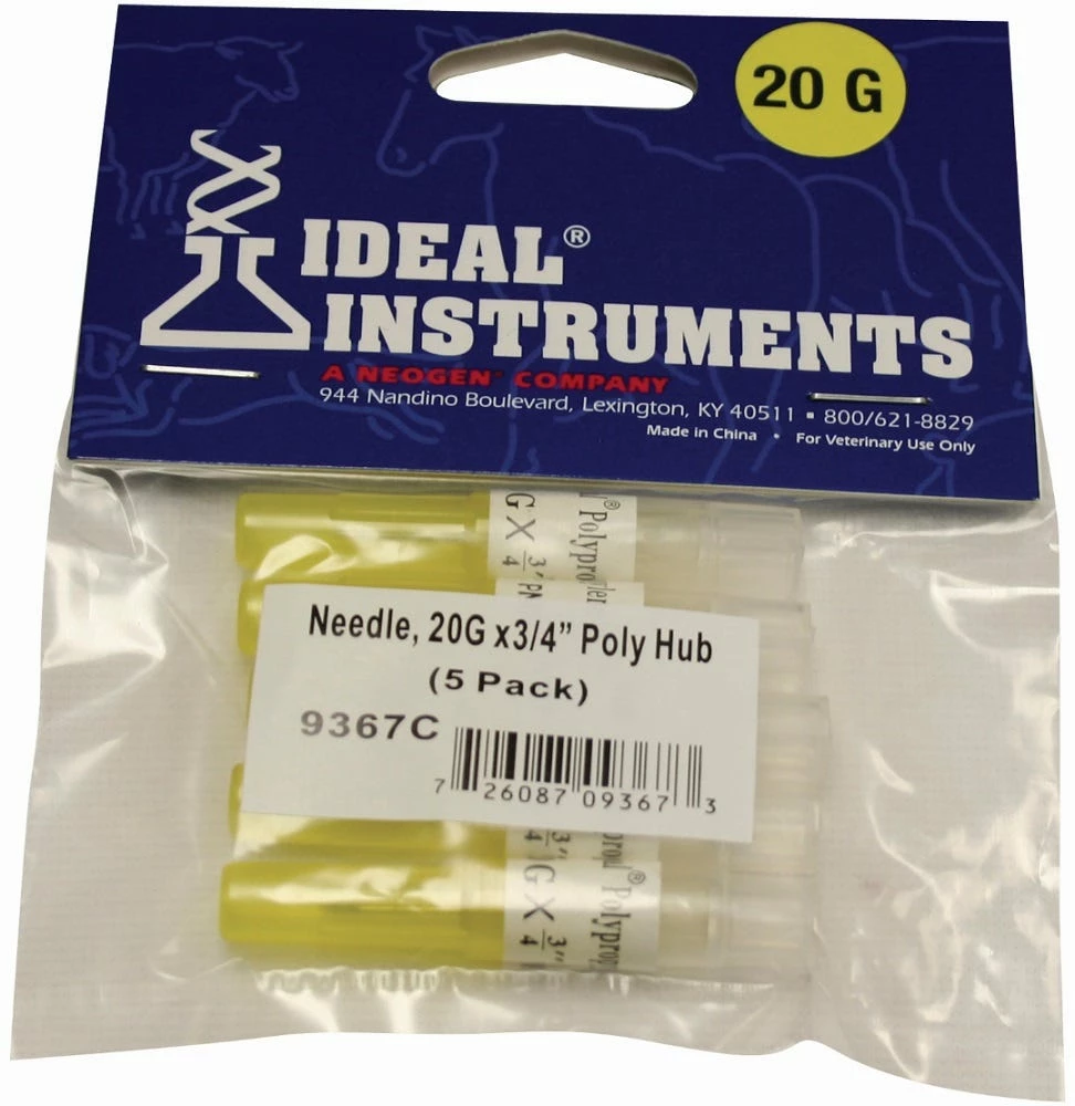 Ideal Instruments 20 gauge x 3/4" Polypropylene Hub Needle - 5 Pack 9367 - Livestock Health