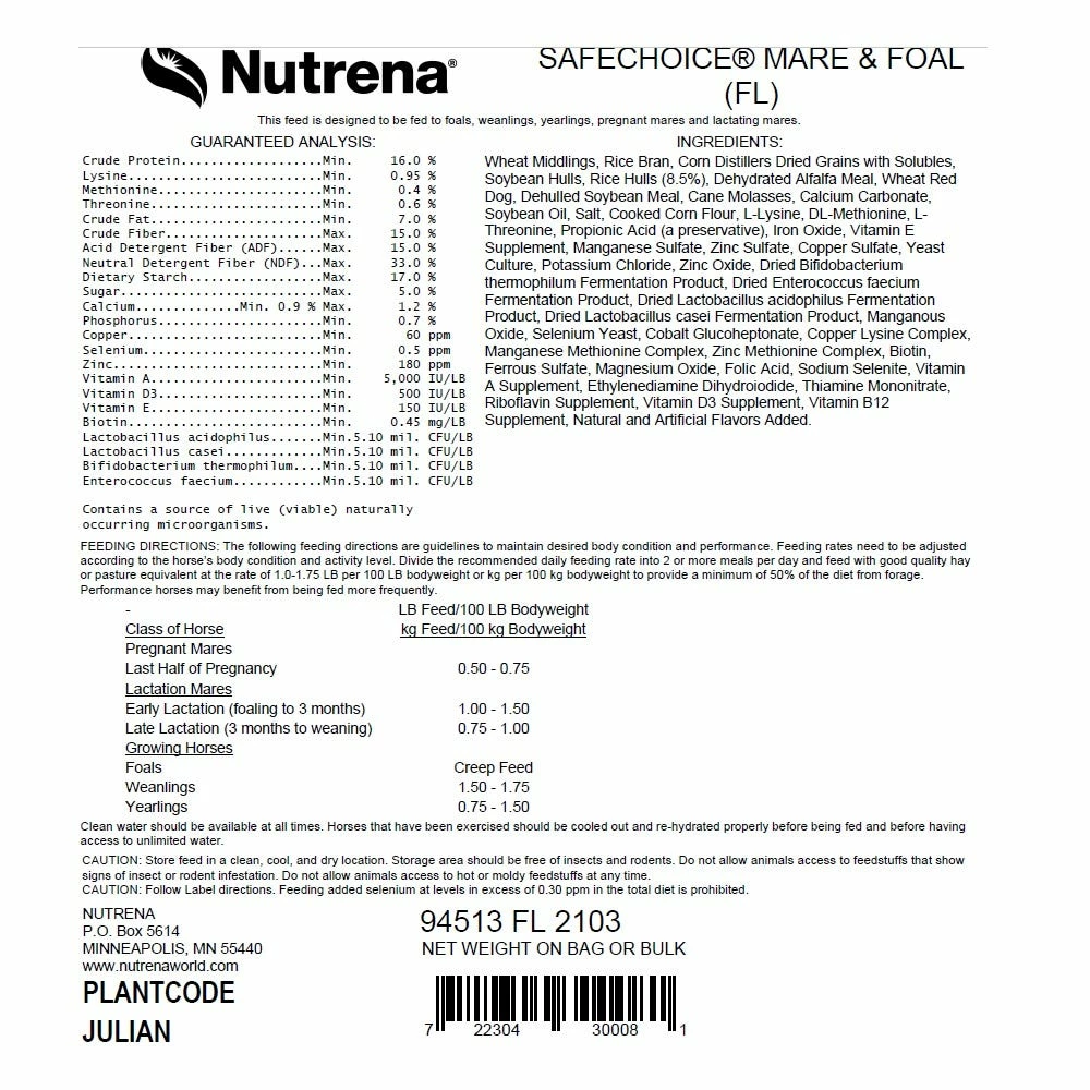 Nutrena SafeChoice® Mare & Foal Horse Feed, 50 lb. Bag 3 Nutrena SafeChoice® Mare & Foal Horse Feed, 50 lb. Bag