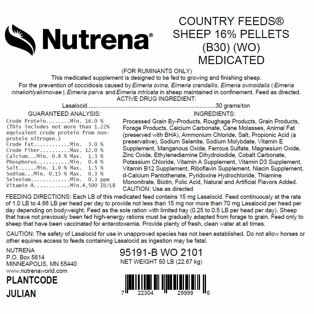 Nutrena Country Feeds® 16% Pelleted Sheep Feed, 50 lb. Bag - Sheep & Goat Feed 3 Nutrena Country Feeds® 16% Pelleted Sheep Feed, 50 lb. Bag - Sheep & Goat Feed