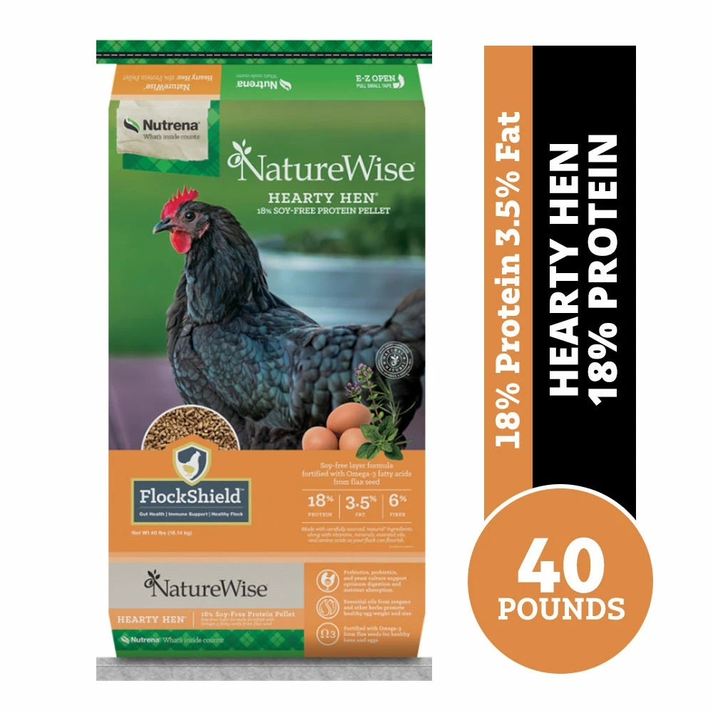 Nutrena NatureWise® Hearty Hen 18% Protein Pellet Feed, 40 lb. Bag - Chicken Feed 4 Nutrena NatureWise® Hearty Hen 18% Protein Pellet Feed, 40 lb. Bag - Chicken Feed - Image 2