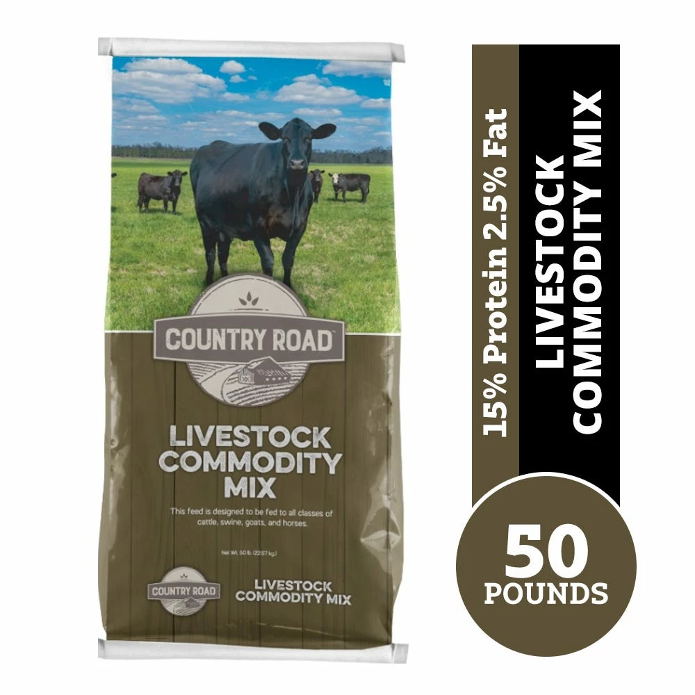 Various Brands Country Road Livestock Commodity Mix, 15% Commodity 3-Way Blend, 50 lb. Bag - Cattle Feed 3 Various Brands Country Road Livestock Commodity Mix, 15% Commodity 3-Way Blend, 50 lb. Bag - Cattle Feed