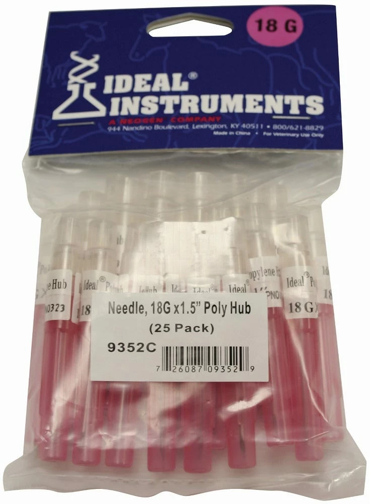 Ideal Instruments 18 gauge x 1 1/2" Polypropylene Hub Needle - 25 Pack 9358 - Livestock Health