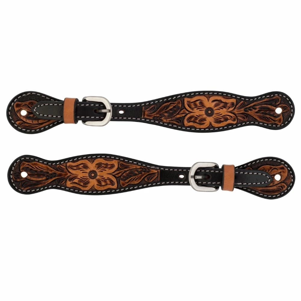 Turquoise Cross Turquoise Cross Floral Tooled Ladies' Spur Straps - 45-0401 - Turquoise Cross Tack 3 Turquoise Cross Turquoise Cross Floral Tooled Ladies' Spur Straps - 45-0401 - Turquoise Cross Tack