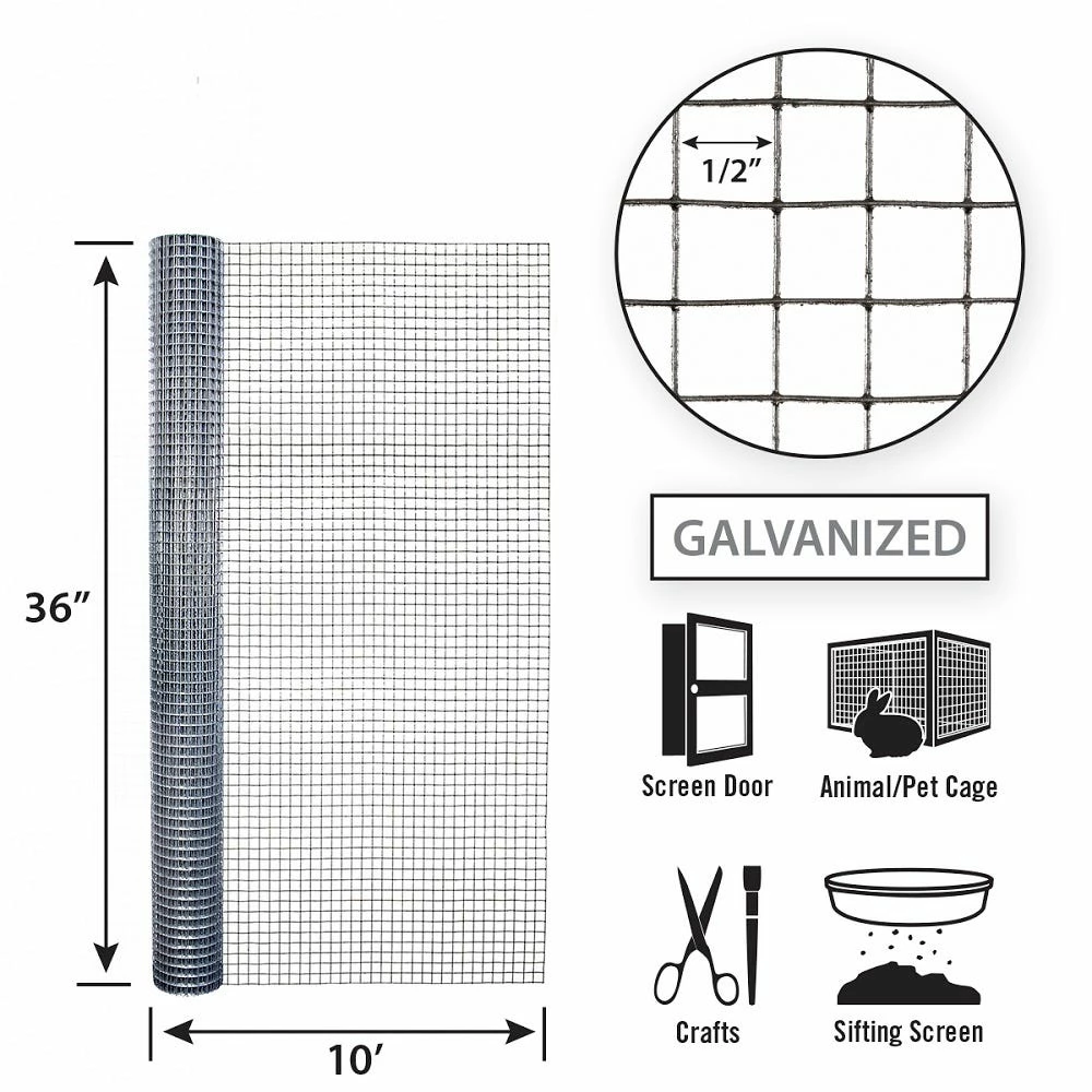Garden Craft 36" x 10 Galvanized Hardware Cloth with 1/2" Openings - 113610 - Fence and Wire 4 Garden Craft 36" x 10 Galvanized Hardware Cloth with 1/2" Openings - 113610 - Fence and Wire - Image 2