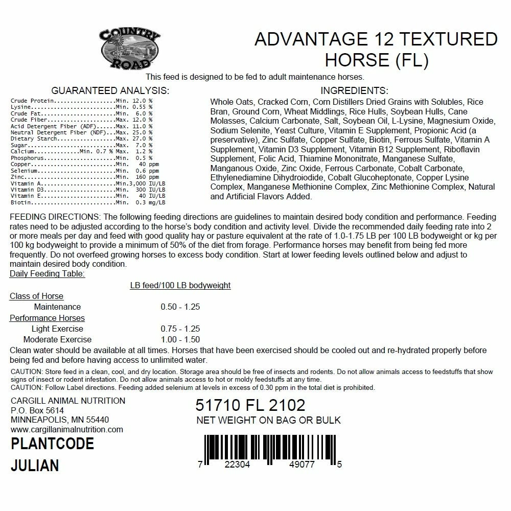 Country Road Advantage 12% Textured Horse Feed, 50 lb. Bag 4 Country Road Advantage 12% Textured Horse Feed, 50 lb. Bag - Image 2