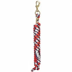 Weaver Leather Poly Lead Rope with a Solid Brass 225 Snap - White/Navy/Red - 35-2100-Q3 - Leads, Lunge Lines & Whips