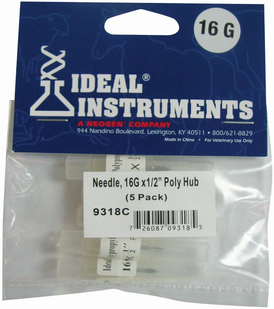 Ideal Instruments 16 gauge x 1/2" Polypropylene Hub Needle - 5 Pack 9318 - Livestock Health - Image 2