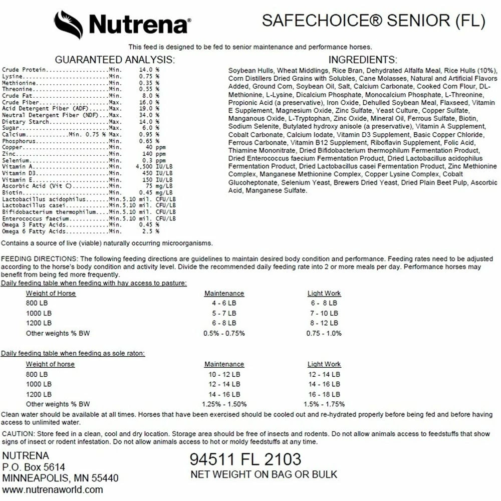 Nutrena SafeChoice® Senior Horse Feed, 50 lb. Bag 4 Nutrena SafeChoice® Senior Horse Feed, 50 lb. Bag - Image 2