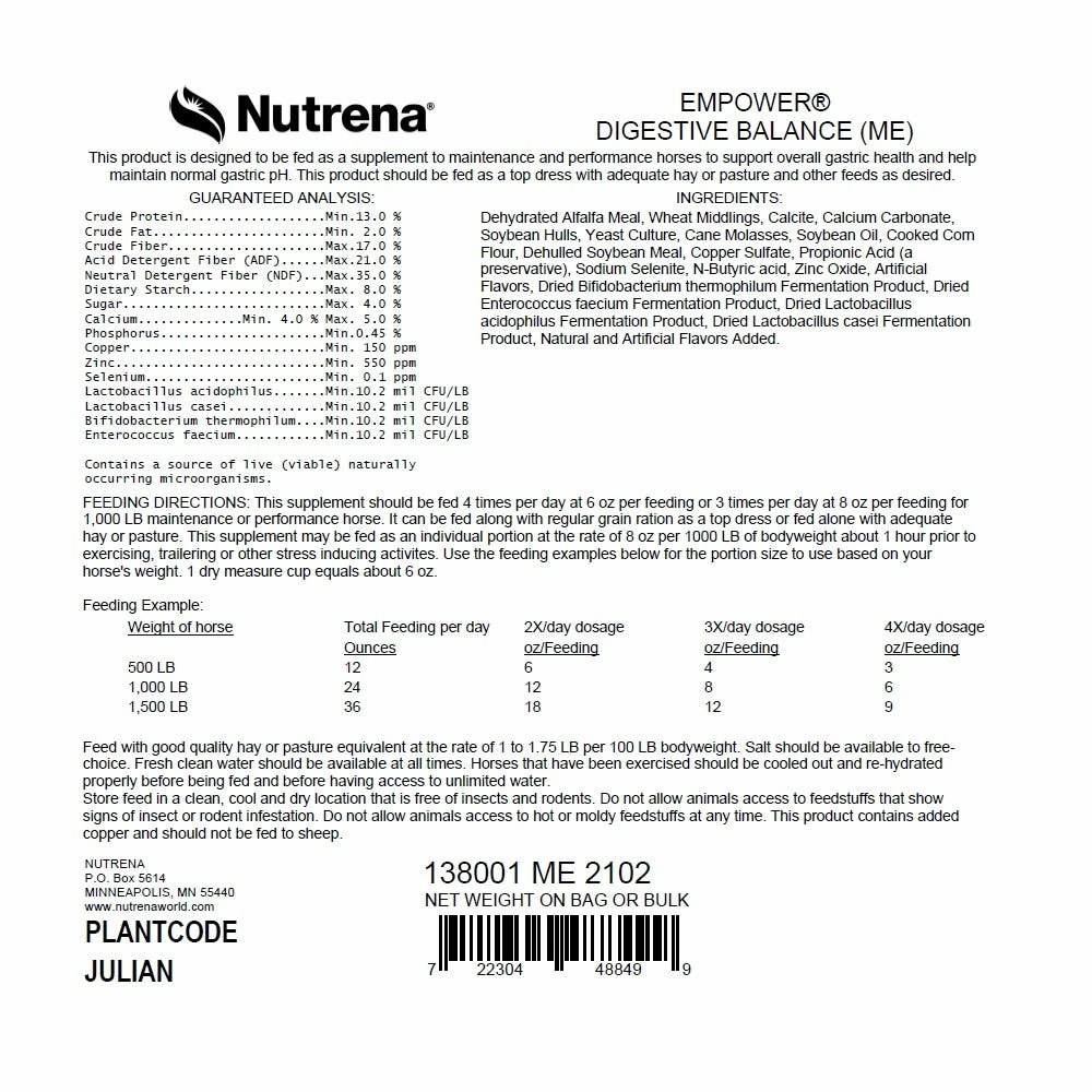 Cargill Nutrena Empower Digestive Balance, 40 lb. Bag - Horse Feed 3 Cargill Nutrena Empower Digestive Balance, 40 lb. Bag - Horse Feed