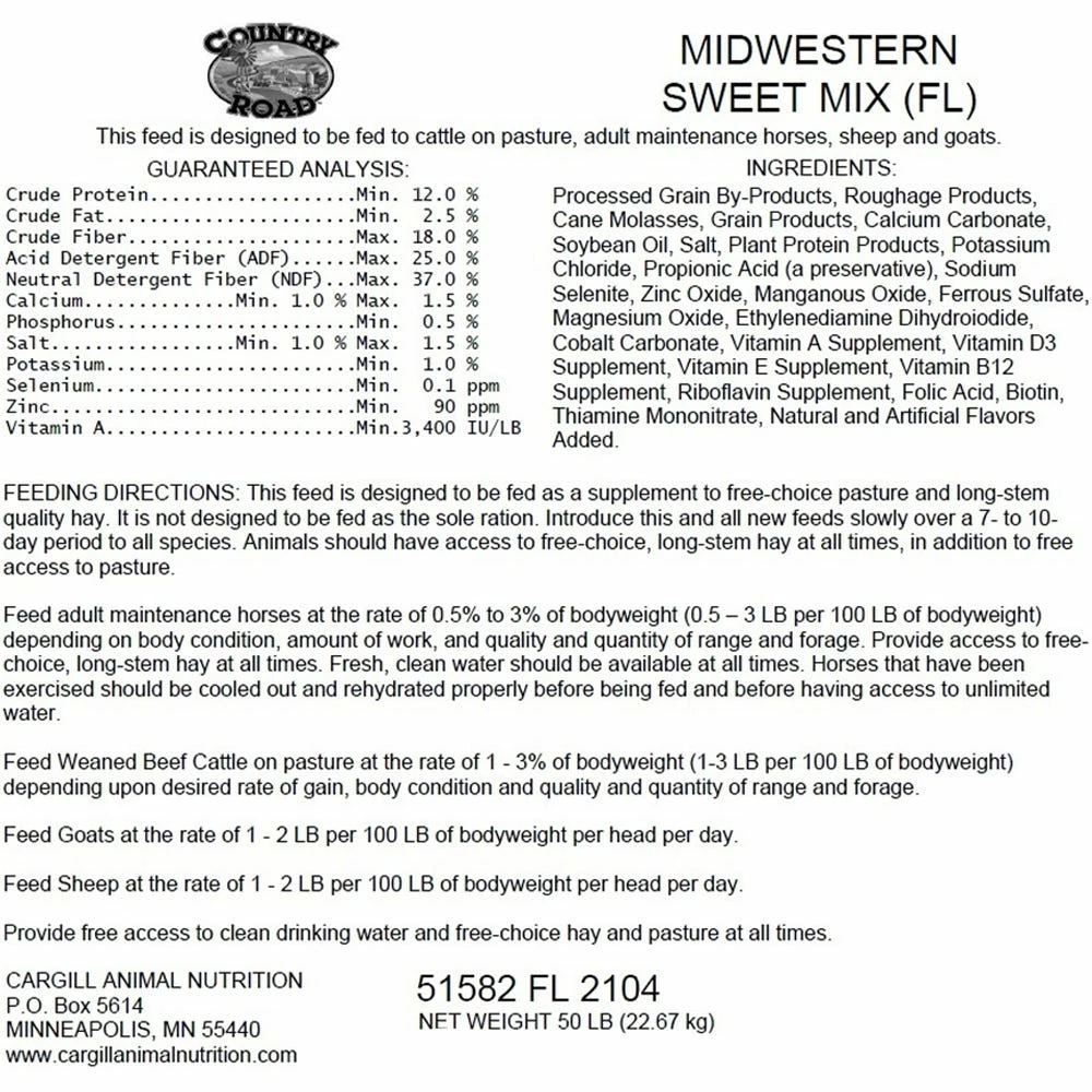 Country Road Midwestern Sweet Mix Feed, 50 lb. Bag - Horse Feed 3 Country Road Midwestern Sweet Mix Feed, 50 lb. Bag - Horse Feed - Image 2