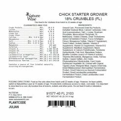 Nutrena NatureWise Chick Starter/Grower 18% Protein Crumble, 40 lb. Bag - Chicken Feed